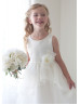 A-line Boat Neck Organza Knee Length Tiered Flower Girl Dress With Decorated Flower Sash